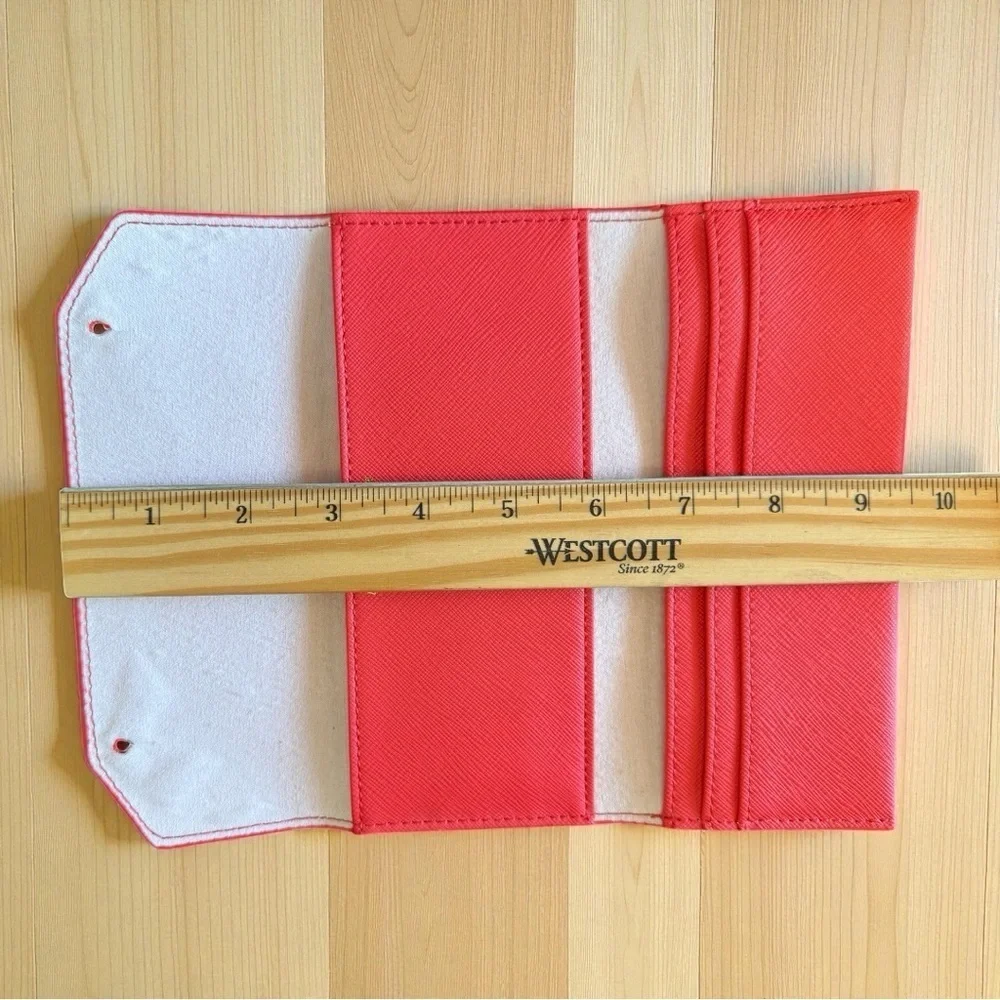 ANTHROPOLOGIE Coral Red Saffiano Travel Wallet | “Keep It Together” | Card Slots